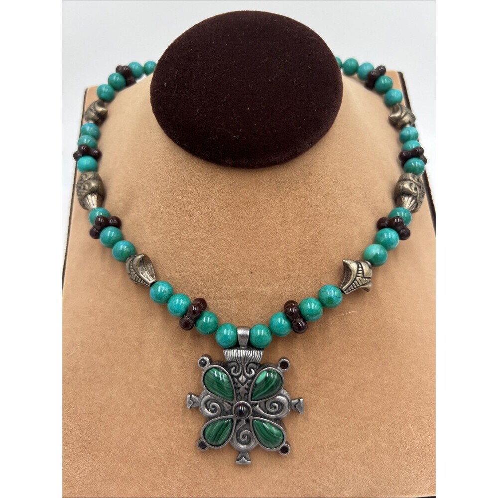 Vintage Leonard Craig Designer Necklace Real Stones & Glass Jadeite Malachite - Picture 1 of 7